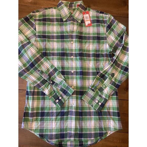 Izod Green Plaid Long Sleeve Button‎ Up New With Tags Size Small Twill - Picture 1 of 8